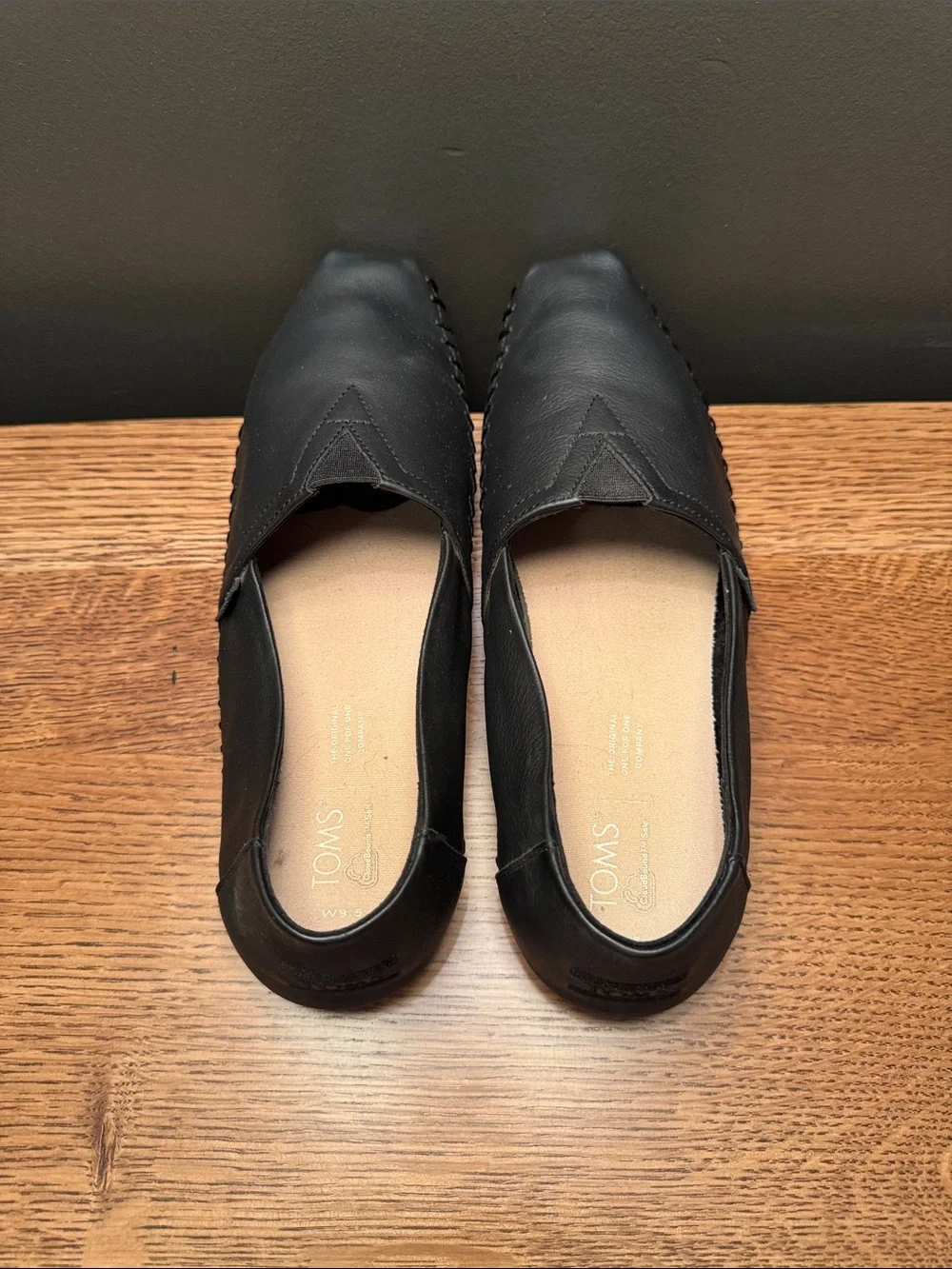 Toms Women’s Alpargata Black Leather-look Slip-On Loafers - 9.5